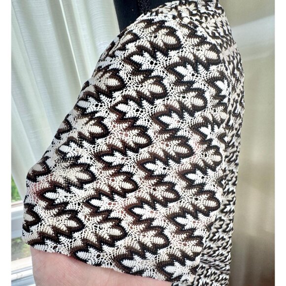 Vintage 70s top/tunic, black, white, brown abstract op-art pattern, mini dress - Picture 5 of 10